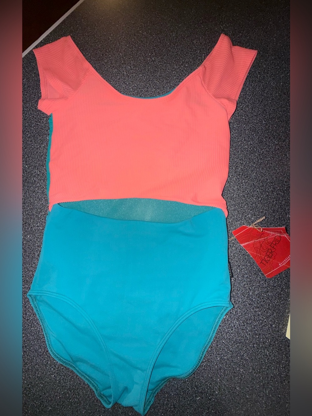 Tiger Friday NWT! Dance Leotard Orange/Teal Size Adult Medium